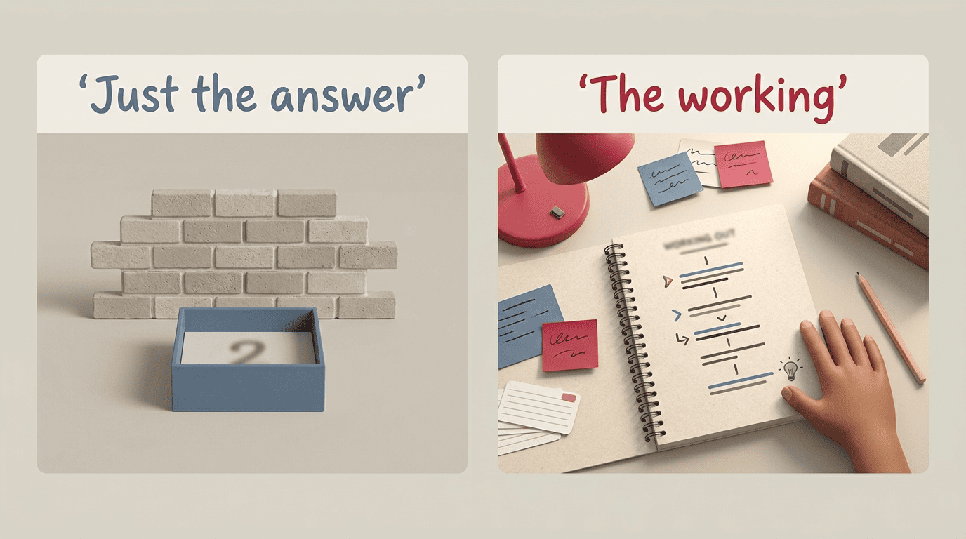 Comparison of a bare final answer versus a full worked-out solution