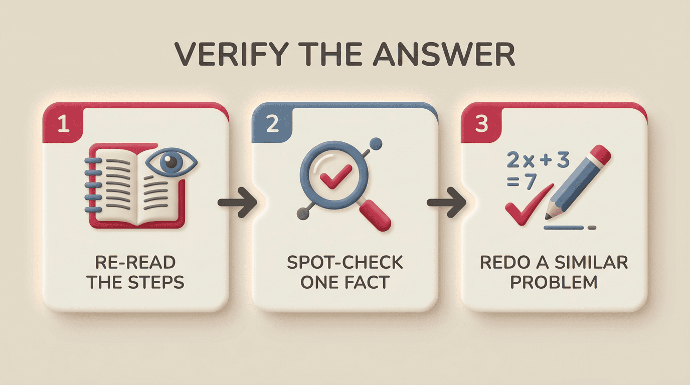 Three-step routine to verify an AI homework answer