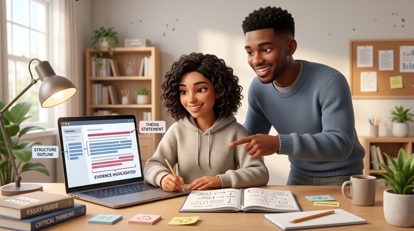 A homework AI helping a student outline and strengthen an essay draft