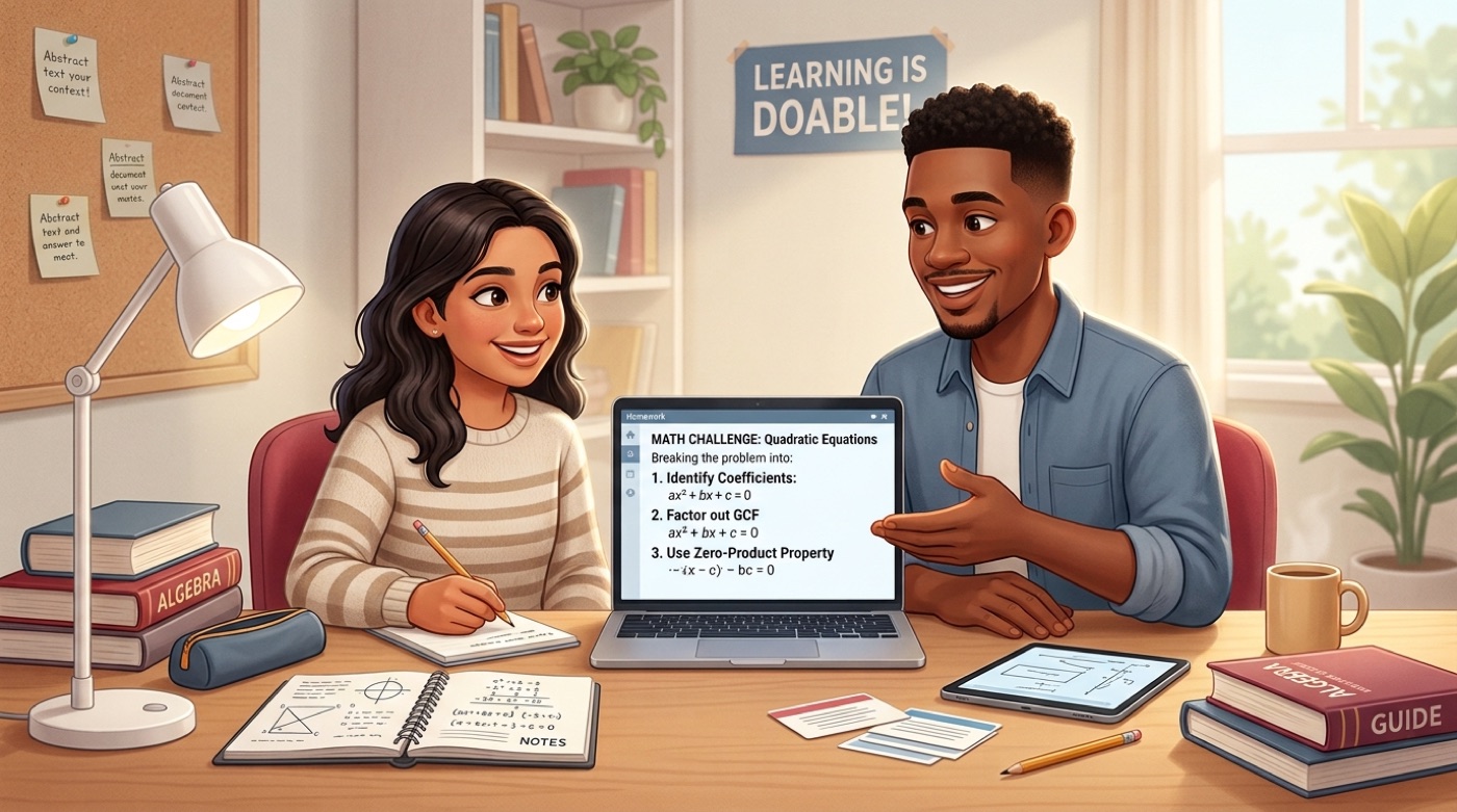 A homework AI breaking a hard problem into clear numbered steps a student can follow
